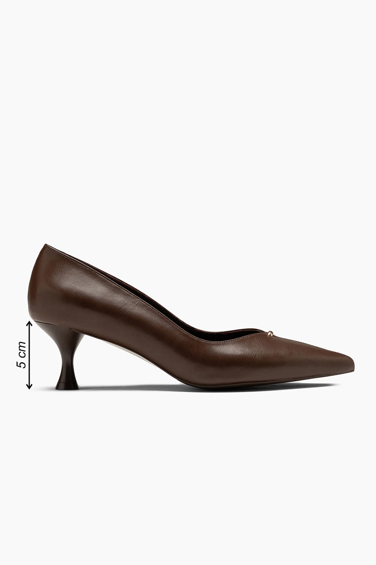 Ezra Hakiki Deri Astar Kahve  Sivri Burun Kısa İnce Topuklu Stiletto