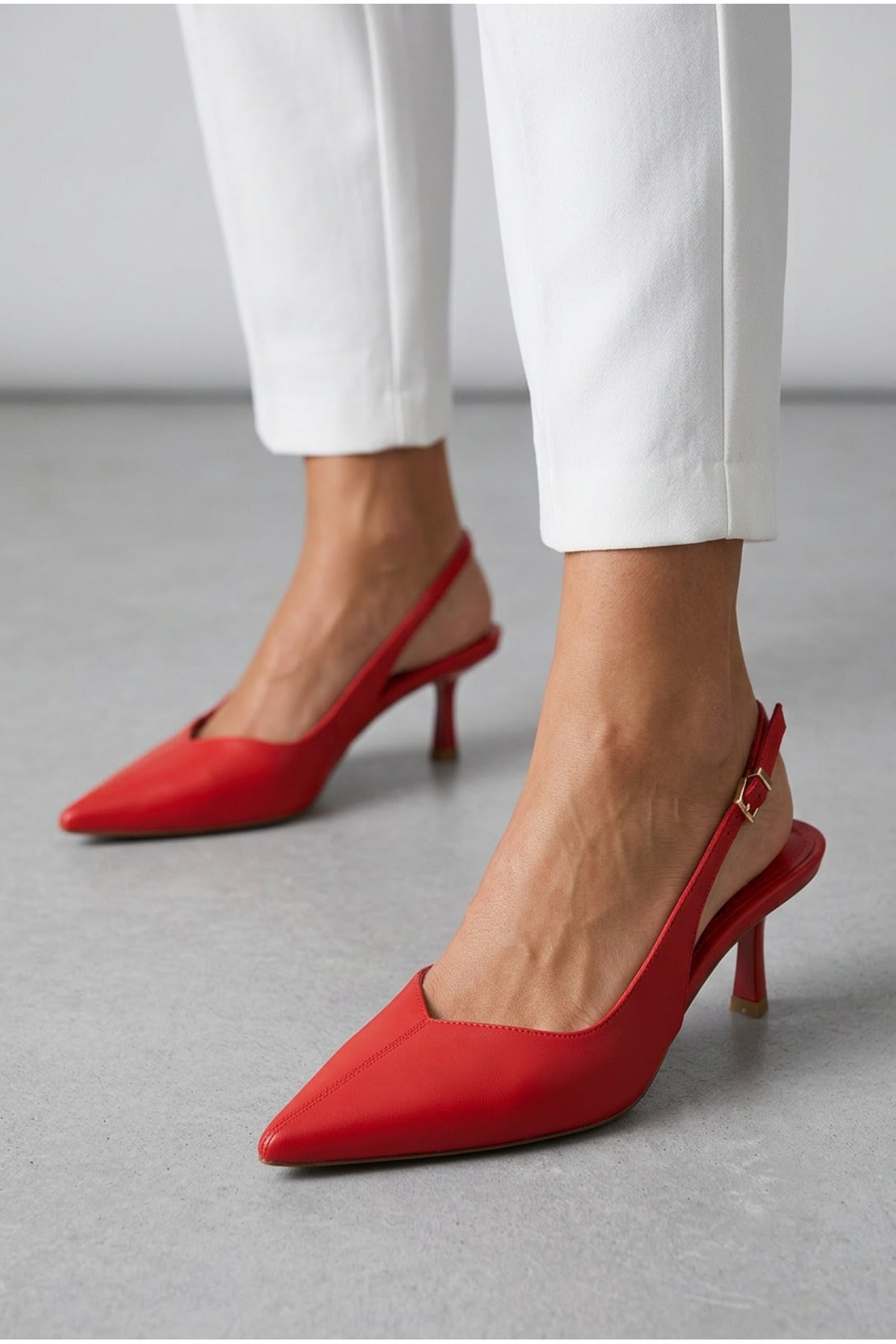Luiza Kırmızı Cilt Sivri Burunlu Stiletto Kadın Ayakkabı