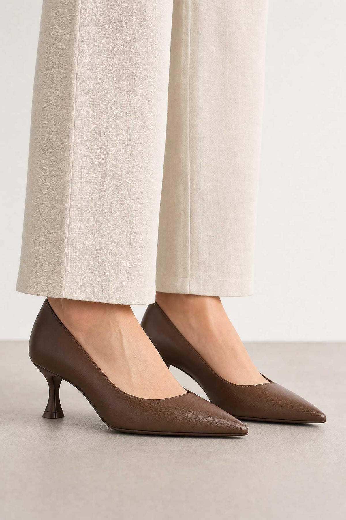 Austin Hakiki Deri Kahve  Cilt 5 cm Kadın Stiletto