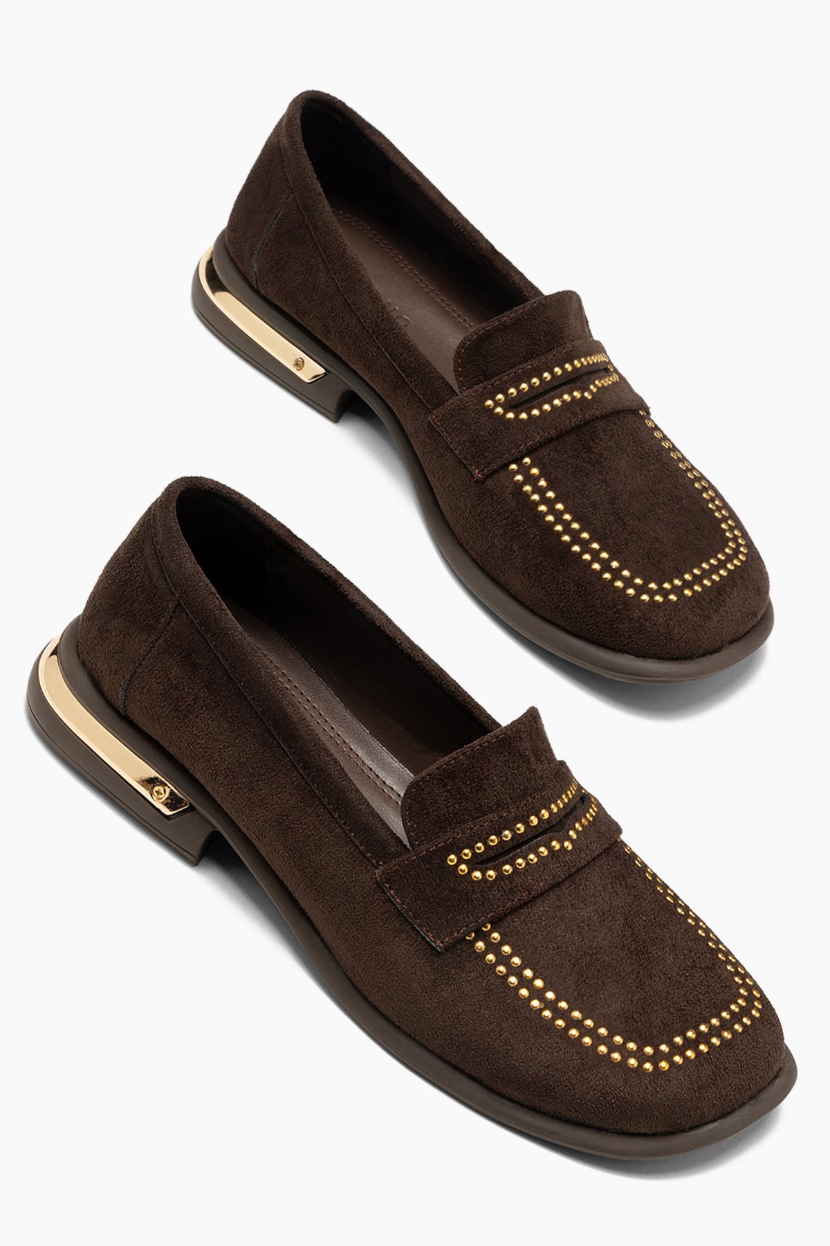 Uluru Kahve Süet Altın Detaylı Zımbalı Kadın Loafer Ayakkabı