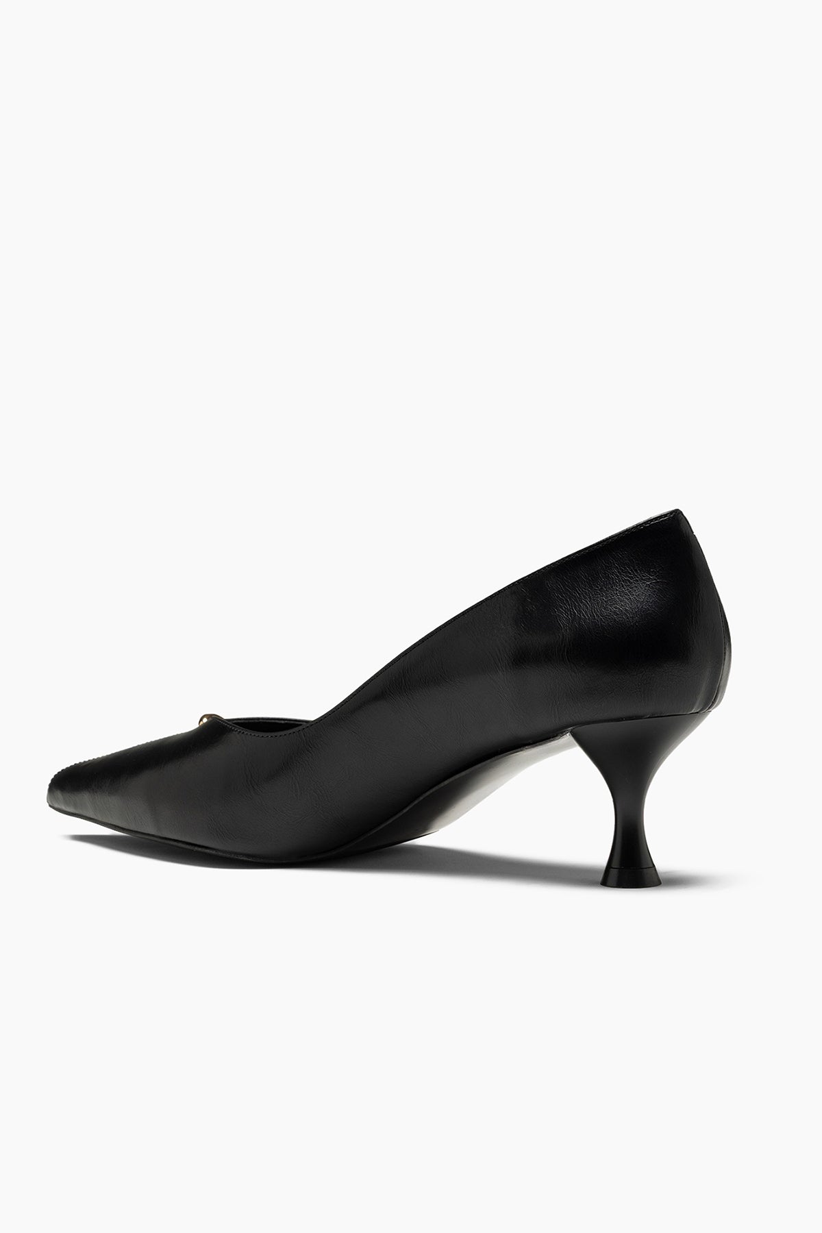 Ezra Hakiki Deri Astar Siyah Sivri Burun Kısa İnce Topuklu Stiletto