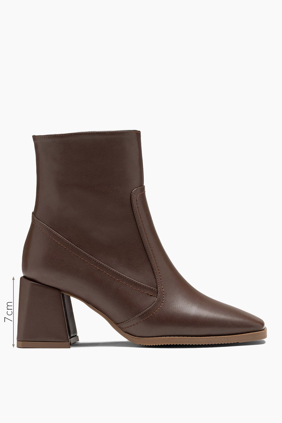 Hanna kahve Yandan Fermuarlı Küt Burunlu Kadın 7cm Topuklu Bot