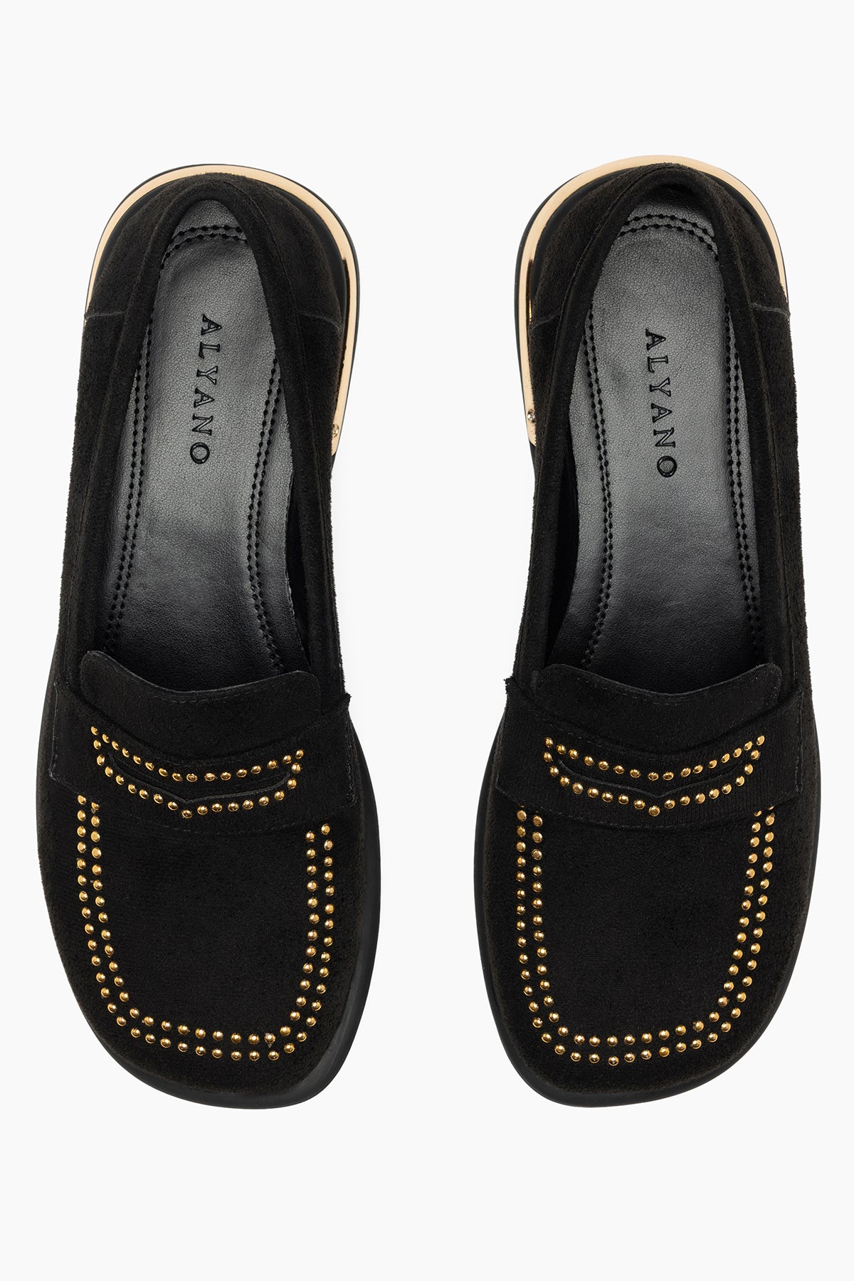 Uluru Siyah  Süet Altın Detaylı Zımbalı Kadın Loafer Ayakkabı