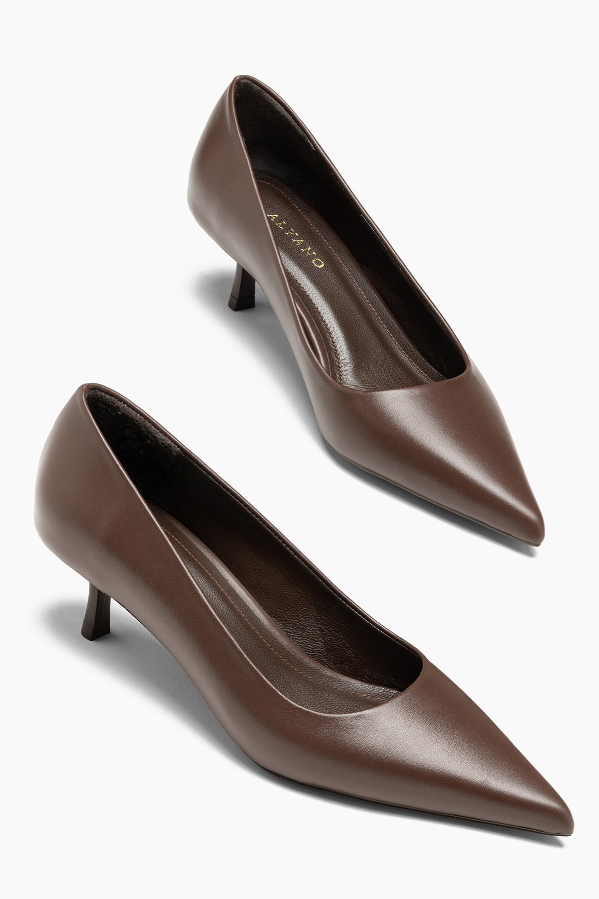 Alberta Hakiki Deri Kahve  5 cm Topuklu Stiletto Ayakkabı