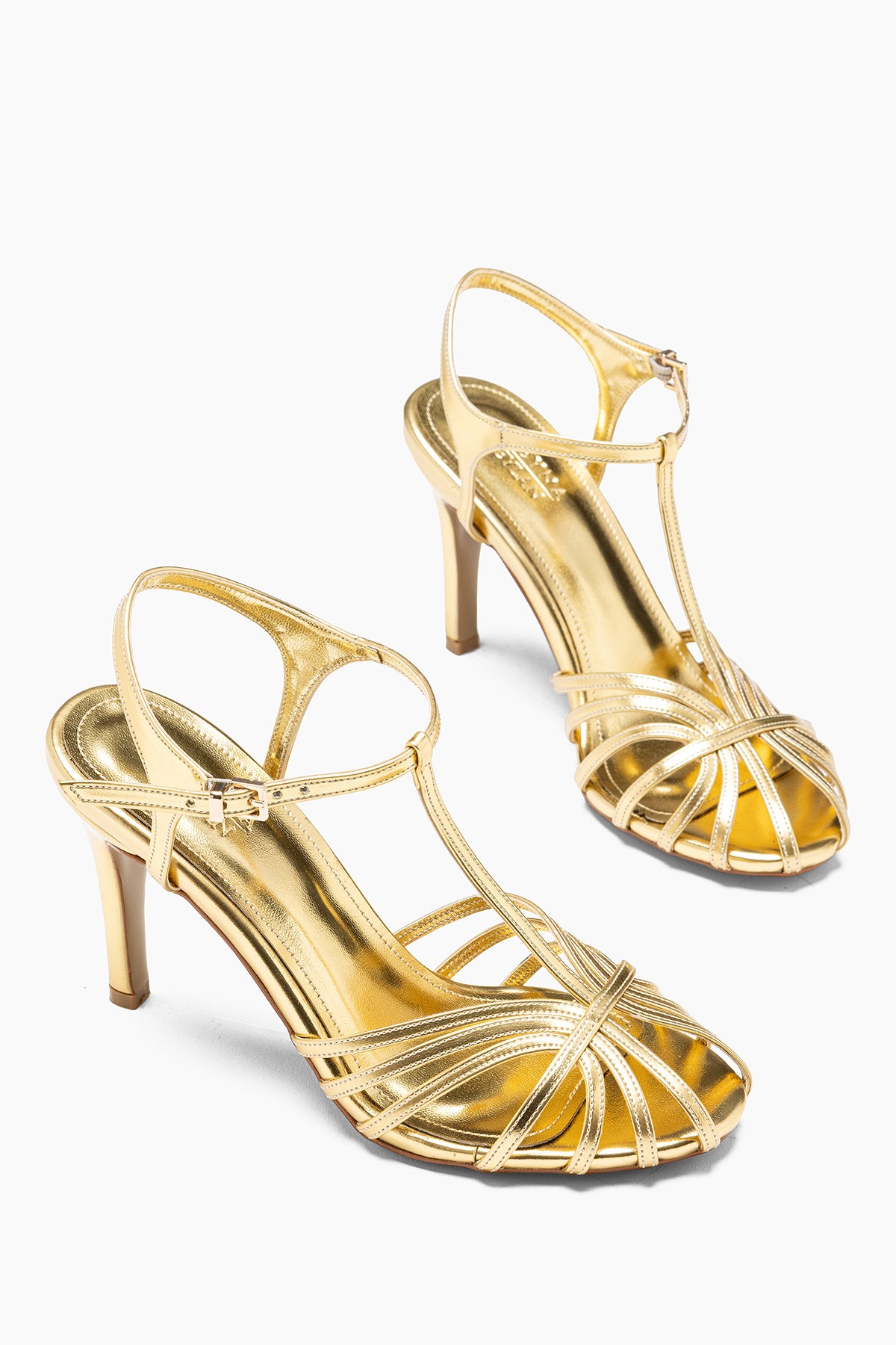 Ilona Gold Metalik Yuvarlak Burunlu Kadın Sandalet