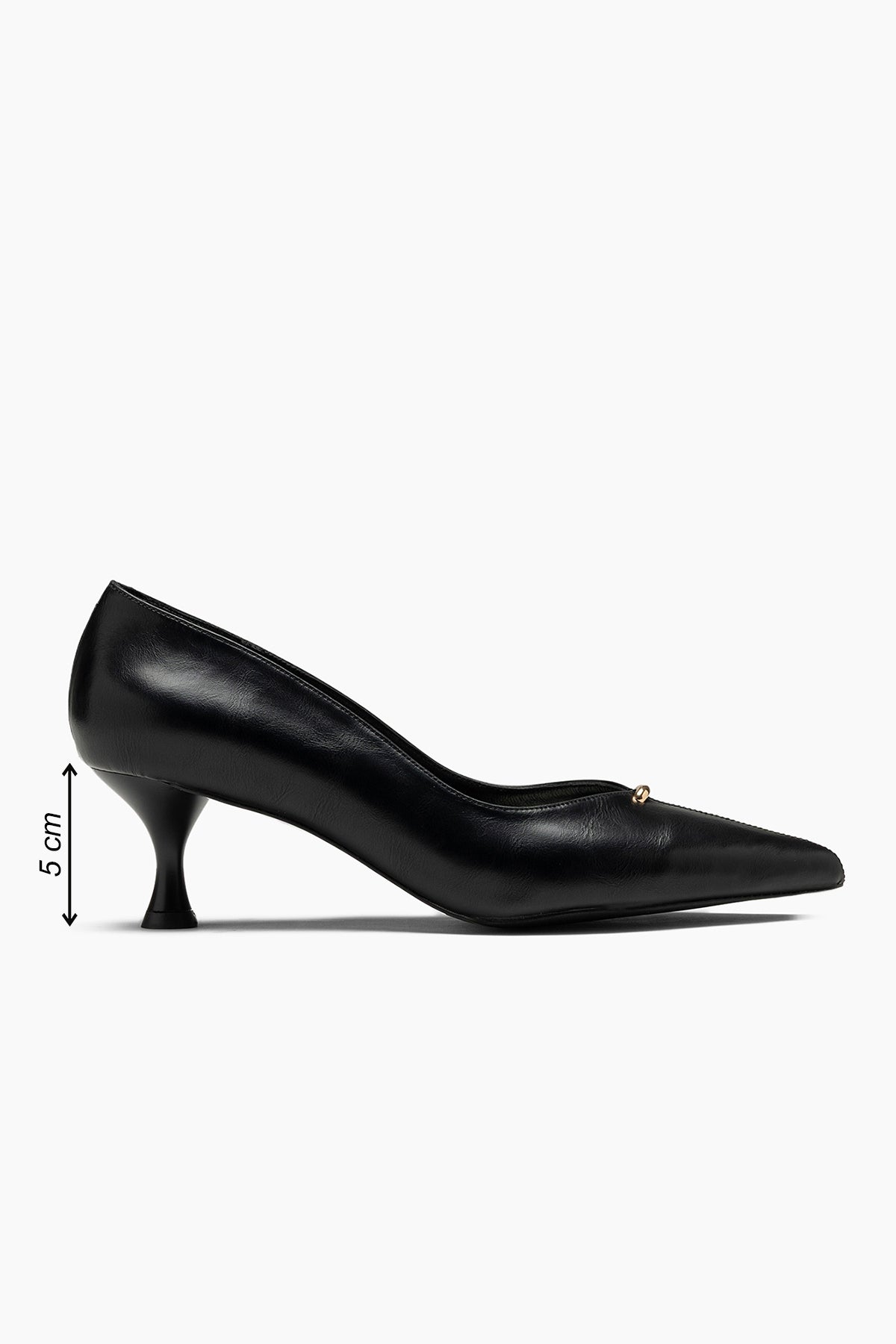 Ezra Hakiki Deri Astar Siyah Sivri Burun Kısa İnce Topuklu Stiletto