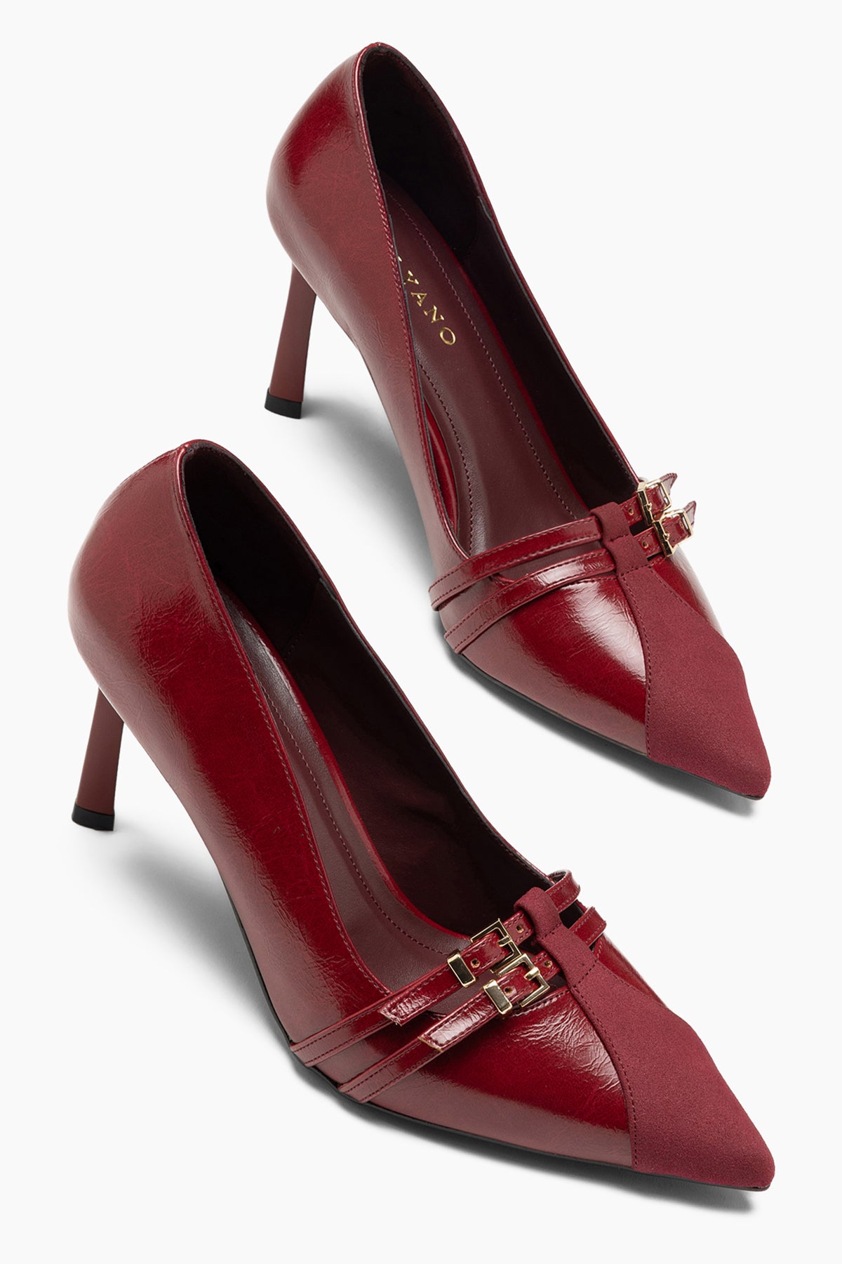 Lavender Bordo Deri Toka Detaylı Kadın Stiletto